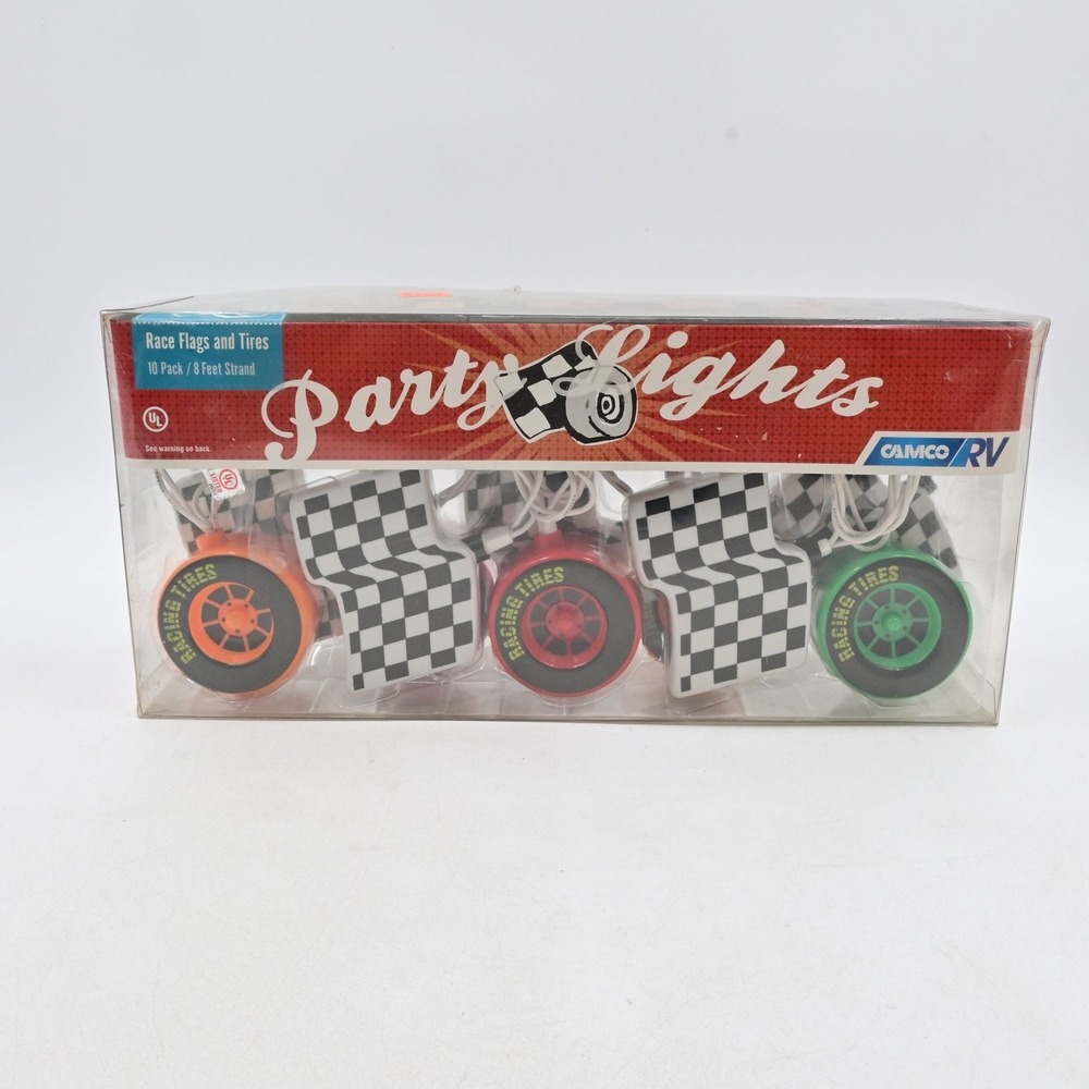 Camco RV Party Lights Race Flags & Tires Awning Camper String Light 42658 NEW